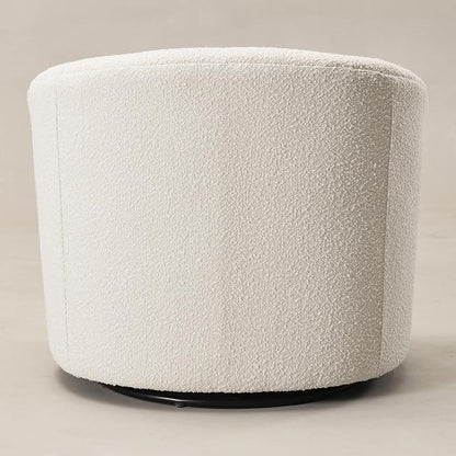 KINWELL Sherpa Swivel Barrel Chair & Round Ball Pillow Set - 34" Wide Modern Boucle Accent Chair with 9” Matching Nordic Decorative Throw Pillow for Living Room and Bedroom(Cream)