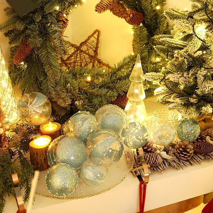 XmasExp Christmas Ball Ornaments Set 12ct Large Shatterproof Pastic Christmas Tree Decorations Hanging Ornaments for Xmas 70mm/2.76",Babyblue