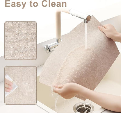 Homaxy Round Table Placemats Set of 6, Washable Wedge Shaped Faux Leather Table Mats, Wipeable Kitchen Dinner Place Mats for Indoor Outdoor, Beige