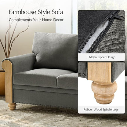 EcoHarbor Living 3-Seater Couch, Stripe 81" Mid-Century Modern Upholstered Sofa with Armrests, Stripe Couches for Living Room, Bedroom, Office, Apartment, Charcoal