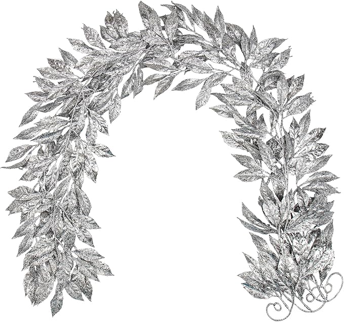 3 Pcs 6FT Christmas Garland Silver Glittered Artificial Magnolia Leaves for Mantle Christmas Tree Decorations Indoor Outdoor Hanging Garland Ornaments Garden Door Wall Window Stair Holiday Home Decor