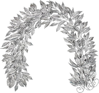 3 Pcs 6FT Christmas Garland Silver Glittered Artificial Magnolia Leaves for Mantle Christmas Tree Decorations Indoor Outdoor Hanging Garland Ornaments Garden Door Wall Window Stair Holiday Home Decor