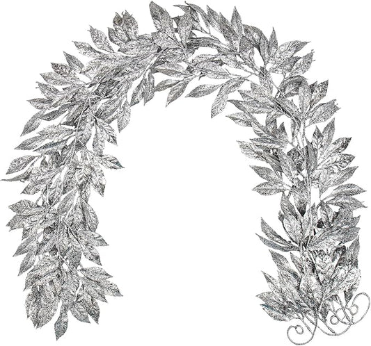 3 Pcs 6FT Christmas Garland Silver Glittered Artificial Magnolia Leaves for Mantle Christmas Tree Decorations Indoor Outdoor Hanging Garland Ornaments Garden Door Wall Window Stair Holiday Home Decor