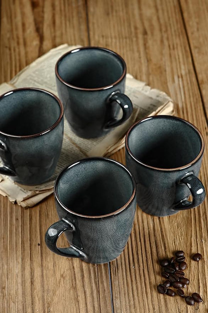 famiware Coffee Mugs Set of 4, Ocean Round 11.5oz Coffee Cup Set with Handle for Cocoa, Milk, Hot Chocolate, Tea or Water, Stoneware Cups for Kitchen, Microwave Dishwasher Safe, Deep Forest