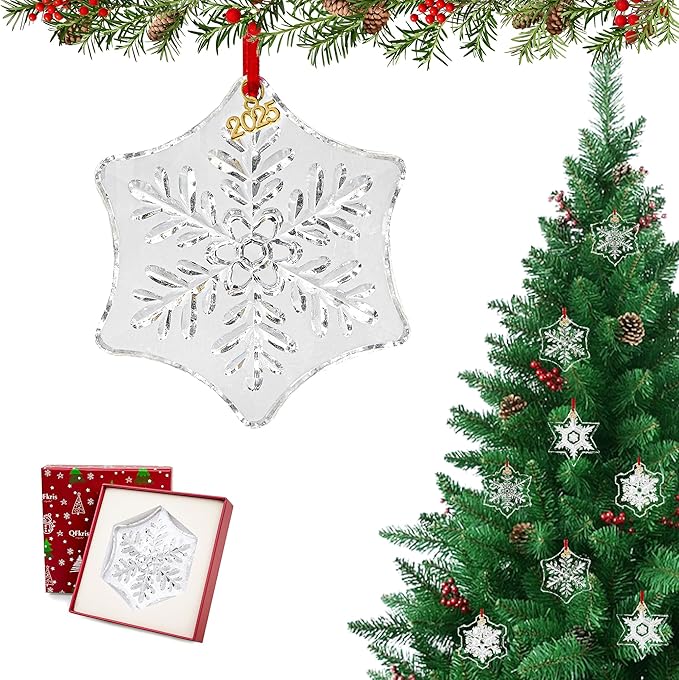 2025 Crystal Snowflake Ornaments for Christmas Tree, 3.5" Clear Glass Snowflake Ornaments, Crystal Christmas Snow Flake for Tree, Xmas Gift for Home Decoration