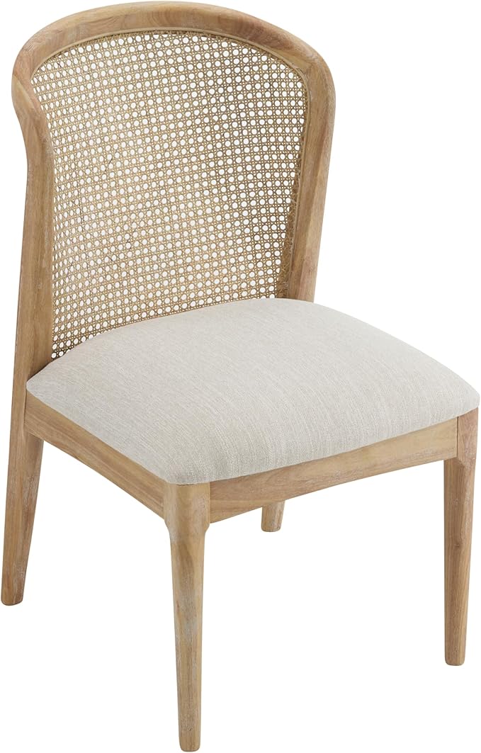 Christopher Knight Home Lilia Dining Chairs Set of 2, Modern Dining Chair with Fabric Upholstery, Rubberwood Frame Kitchen Chairs with Cane Webbing, Extra Seat for Dining Room, Beige + Natural