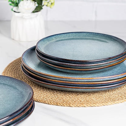 AmorArc Ceramic Dinnerware Sets,Handmade Reactive Glaze Stoneware Plates and Bowls Set,Highly Scratch Resistant | Dishwasher & Microwave Safe Dishes set,Service for 6 (18pc)