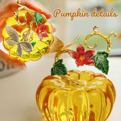HDCRYSTALGIFTS 2.5inch Glass Pumpkin Figurines Collectibles Table Accent for Fall & Harvest, Hand Blown Glass Pumpkin Art Decorations for Home Thanksgiving