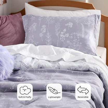 Bedsure Twin/Twin XL Comforter Set - Lavender Comforter, Cute Floral Bedding Comforter Sets, Gifts for Woman, 2 Pieces, 1 Soft Reversible Botanical Flowers Comforter and 1 Pillow Sham