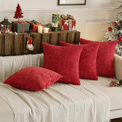 MIULEE Christmas Red Pack of 4 Throw Pillow Covers 20x20 Inch Soft Decorative Chenille Pillow Covers Farmhouse Accent Cushion Covers for Boho Home Decor Bedroom Living Room