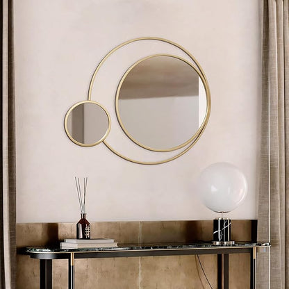 LuxenHome 31.5"x25.5" Round Wall Mirror, Orbit Modern Gold Metal Frame Wall Mounted Circles Decorative Accent Mirror for Bathroom Entryway, Bedroom, Living Room, Dining Room