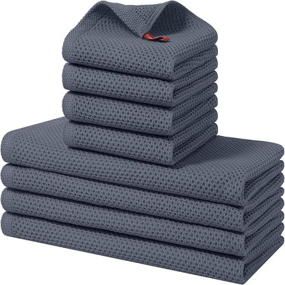 Homaxy 100% Cotton Kitchen Towels and Dishcloths Set, 12 x 12 Inches and 13 x 28 Inches, Set of 8 Bulk Kitchen Towels Set, Ultra Soft Absorbent Dish Cloths for Washing Dishes, Dark Grey