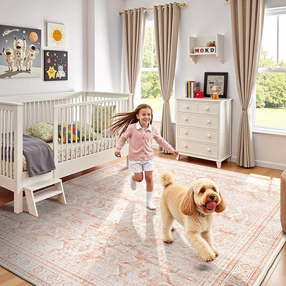 Lofus 5x7 Area Rug for Living Room,Pink Washable Area Rugs with Non-Slip Backing,Soft Boho Carpets for Bedroom Dining Room Home Office Indoor Nursery