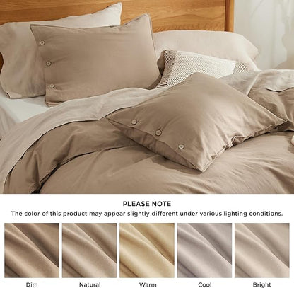 Bedsure Linen Duvet Cover Queen - Linen Cotton Blend Bedding Set, Soft & Cozy, 3 Pieces, 1 Duvet Cover 90x90 Inches and 2 Pillowcases, Brown Color Cooling Bedding, Comforter Sold Separately