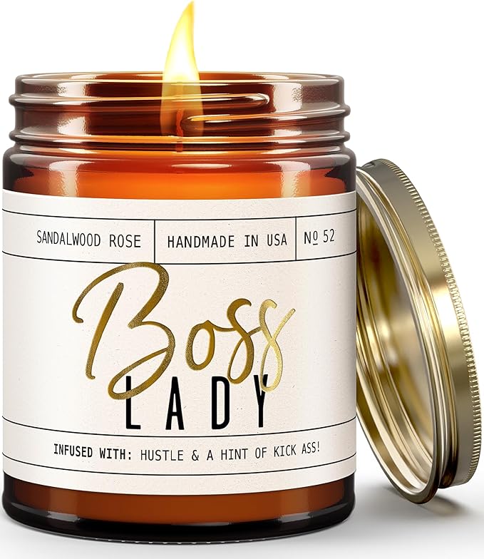 Boss Lady Gifts for Women - Soy Candle, w/Vanilla, White Coconut & Vetiver I Best Boss Gifts for Women/Girl/Female I Bosses Day Gift I 9oz Jar, 50Hr Burn Time, Made in USA