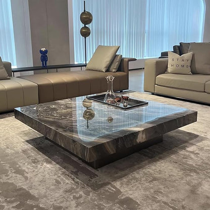 Modern Coffee Table for Living Room, 43.31" Large Square Living Room Table Gray Sintered Stone Tabletop with Black Stainless Steel Legs,Center Table for Home Office
