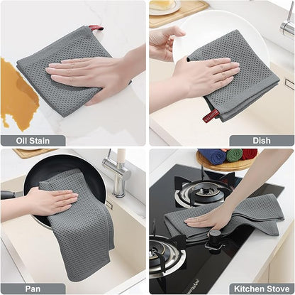 Homaxy 100% Cotton Kitchen Towels and Dishcloths Set, 12 x 12 Inches and 13 x 28 Inches, Set of 12 Bulk Kitchen Towels Set, Ultra Soft Absorbent Dish Cloths for Washing Dishes, Grey