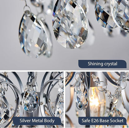 Bestier Modern Pendant Chandelier Crystal Raindrop Lighting Ceiling Light Fixture Lamp for Dining Room Bathroom Bedroom Livingroom entryway 1 E26 Bulbs Required D13 in x H16 in