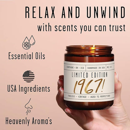 58th Birthday Gifts for Women - 'Limited Edition 1967' Soy Candle, w/Champagne on Ice I 58 Birthday Gifts for Women I 58th Gift for Her Ideas I 9oz Reusable Jar, 50Hr Burn, Made in USA