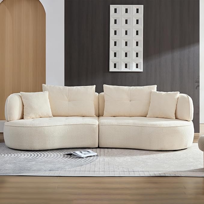 109" Modern Curved Sofa Sectional Couch, Luxury Comfy Boucle Upholstered Couches, Oversized 3 Seater Minimalist Deep Seat Modular Sofas for Living Room,Bedroom, Home Office, Apartment, White
