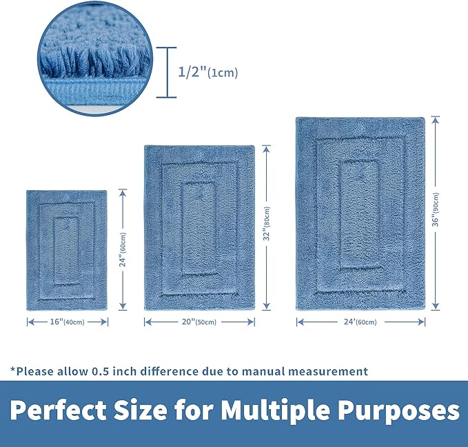 GRANNY SAYS Blue Bathroom Rugs Non Slip, 24" x 36", Large Bathroom Mats Washable, Bath Rugs for Shower Room, Absorbent Bath Mats for Floor, Absorbent Shower Rugs, Microfiber Bath Mat for Tub