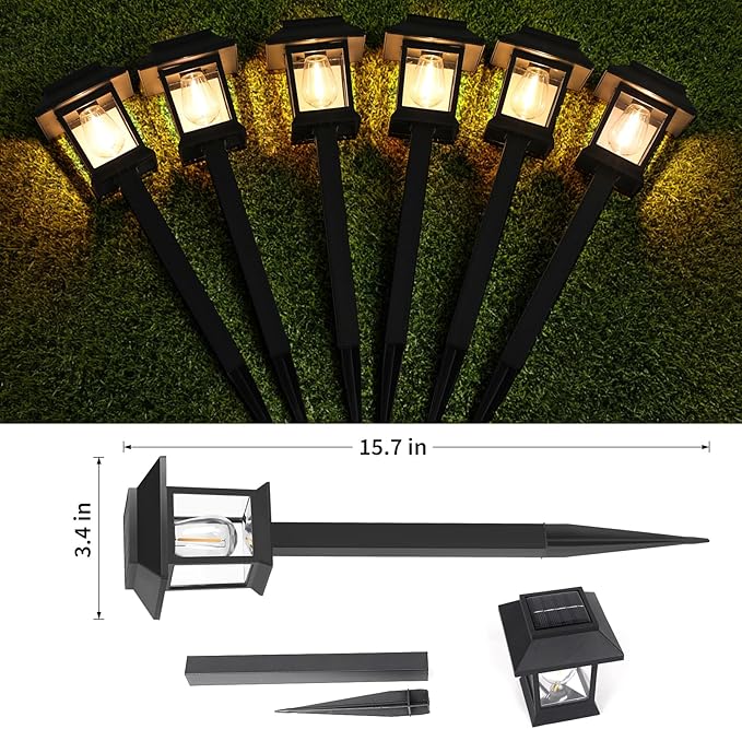 Greluna Solar Lights Outdoor, 6 Pack Waterproof Auto On/Off Solar Pathway Lights for Garden, Landscape, Path, Yard, Patio, Driveway, Walkway Decor