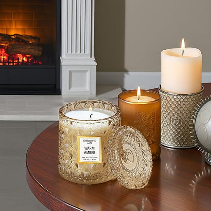 Chloefu LAN Amber Candles, Luxury Candle for Home Scented, Long Burning Time, Holiday Gifts, All Natural Soy Wax Candles, Scented Candle Gifts for Men&Women, 8.1oz