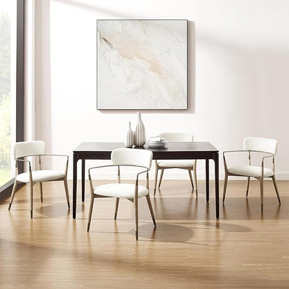 Art Leon Mid Century Modern Dining Chairs - Boucle Fabric Upholstered Dining Room Chairs with Wood Legs with Open Backrest, Set of 2, White