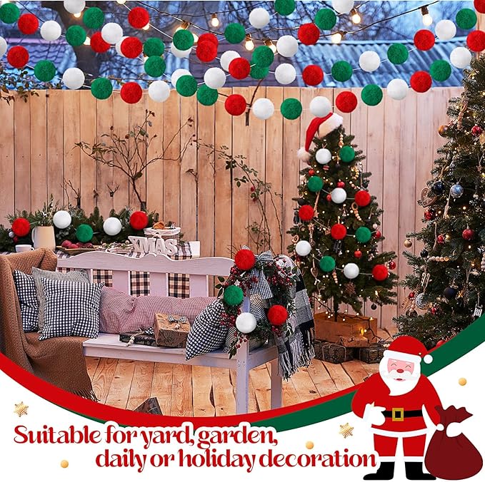 2 Pack Large Pom Poms Garland Hanging Decorations Colorful Soft Faux Rabbit Fur Ball Garland for Easter Xmas Holiday Wedding Baby Shower Birthday Party Supplies(Christmas,3.15 Inch)