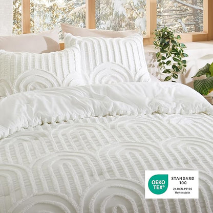 Bedsure Boho Tufted Full Comforter Set - White Boho Bedding Comforter Sets, 3 Pieces Farmhouse Shabby Chic Embroidery Bed Set, Soft Fluffy Cozy Arch Pattern Comforter for All Seasons