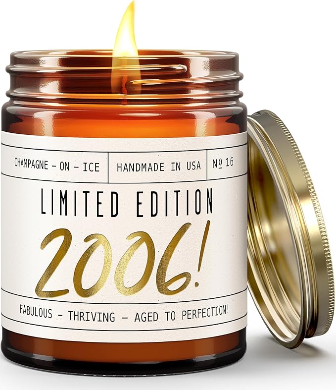 19th Birthday Gifts for Girls - 'Limited Edition 2006' Soy Candle, w/Champagne on Ice I 19 Birthday Gifts for Women I 19th Gift for Her Ideas I 9oz Reusable Jar, 50Hr Burn, Made in USA