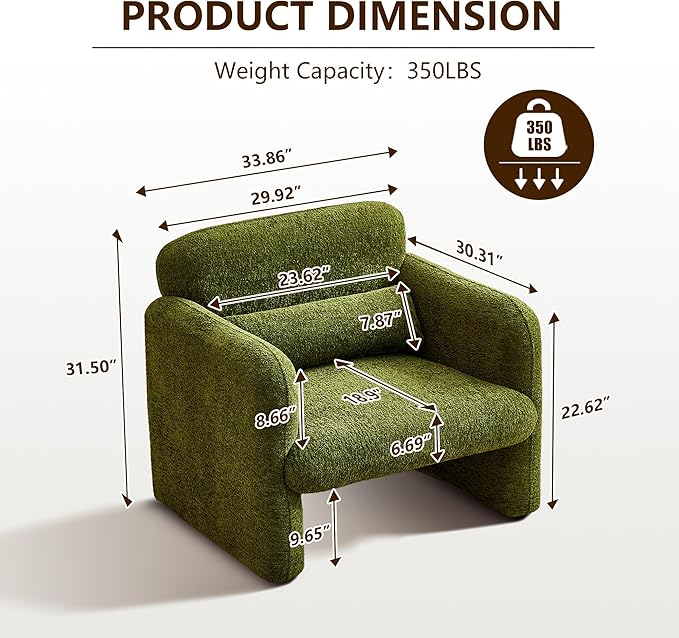 33.86" Accent Chairs, Modern Upgrade Sherpa Fabric Arm Chair Comfy Upholstered Armchair Leisure Single Sofa Chair with a Waist Pillow for Bedroom, Office and Living Room