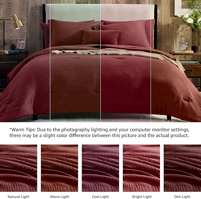 Geniospin Bright Red Queen Comforter Set - 7 Pieces Comforter Queen Size, Solid Bedding Set for All Season, Textured Bed in a Bag with Sheets