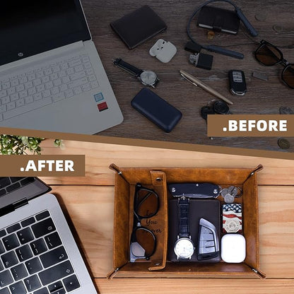 PU Leather Tray and Keychain, Unique Gifts for Him Boyfriend from Girlfriend, Gifts Ideas for Husband Anniversary from Wife, Christmas Xmas Gifts for Him Birthday