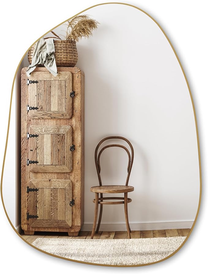 PERFNIQUE Irregular Asymmetrical Wall Mirror Decorative Modern Wall Mounted 32"x24", Gold