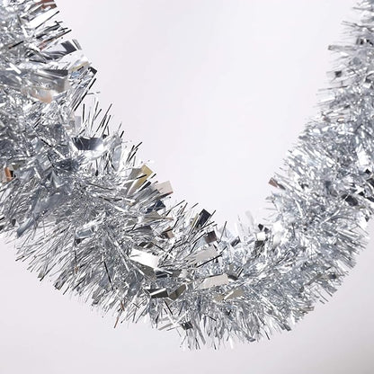 25 ft Long Roll Silver Tinsel Twist Garland, Shiny Metallic Foil Decorations for Parade Floats, Halloween, Christmas Eve, New Year Parties (4" x 25' roll, Silver)