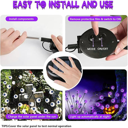2025 Upgraded 6 Pack Solar Halloween Lights Outdoor, 36 LED Purple Swaying Solar Eyeball Lights Waterproof with 2 Modes for Path Party Patio Garden Pathway Graveyard Halloween Displays Decorations