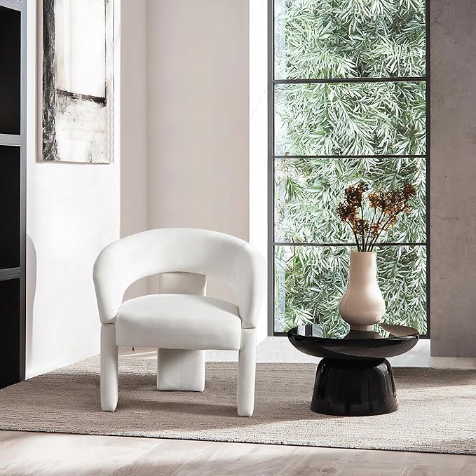 Modern Accent Chairs Set of 2 Cream Velvet Round Barrel Armchairs Comfy Upholstered Lounge Chair for Living Room Bedroom Reading Chair Vanity Chair Comfy Office Waiting Room Chairs