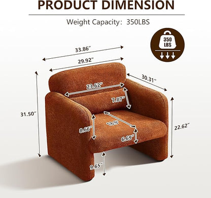 33.86" Accent Chairs, Modern Upgrade Sherpa Fabric Arm Chair Comfy Upholstered Armchair Leisure Single Sofa Chair with a Waist Pillow for Bedroom, Office and Living Room