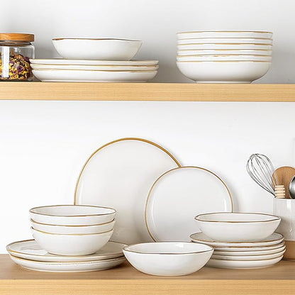 AmorArc Ceramic Dinnerware Sets,Handmade Reactive Glaze Stoneware Plates and Bowls Sets,Highly Scratch Resistant | Dishwasher & Microwave Safe Dishes Set,Service for 6 (18pc)
