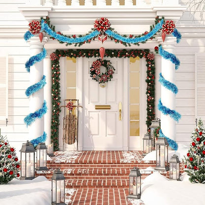 WILLBOND 50 ft Christmas Tinsel Garland Metallic Tinsel Twist Garland Christmas Tree Decorations New Year Wedding Birthday Hanging Decorations Party Supplies, 3 Inch(Light Blue)