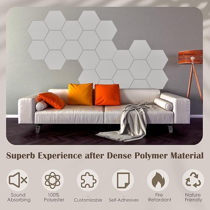 12 Pack Hexagon Acoustic Panels, 14"×12"×0.4" White Sound Proof Foam Panels for Wall, High-Density Sound Absorbing Panels for Recording Studio, Office&Home, No Self-Adhesive