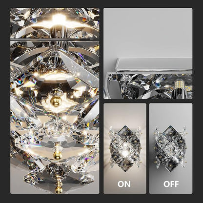 Modern Crystal Wall Sconces,Chrome Wall Light Fixtures,Luxury Indoor Wall Lamp,K9 Crystal Vanity Wall Mount Lamps,Industrial Sconce Lighting for Bathroom Living Room,Bedsides,Hallway,Bedroom