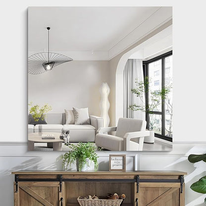 KOCUUY Large Frameless Mirror, 42x42 Inch Square Bathroom Vanity Mirror for Over Sink, Upgraded Shatterproof Unframed Design for Bedroom, Living Room, Entryway