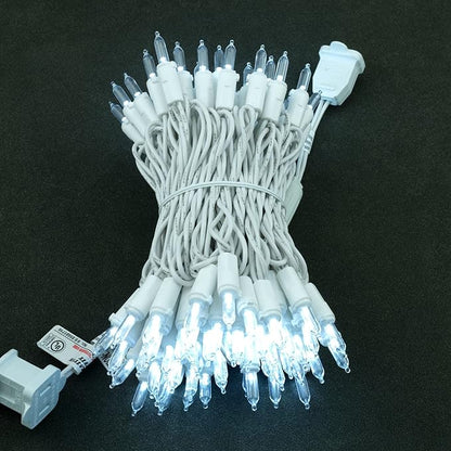 YULETIME Cool White LED Christmas Lights with White Wire, 33 ft 100 Count UL Certified Commercial Grade Holiday String Light Set (Cool White - White Wire)