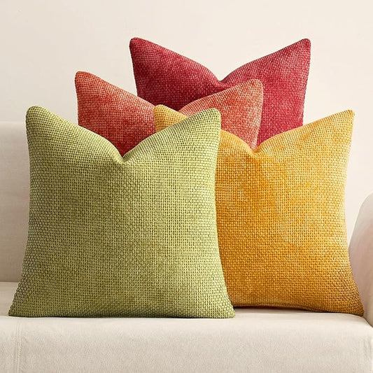 MIULEE Pack of 4 Fall Burnt Orange Throw Pillow Covers 18x18 Inch Yellow Green Soft Decorative Chenille Pillows Farmhouse Accent Cushions for Boho Home Decor Spring Bedroom Living Room