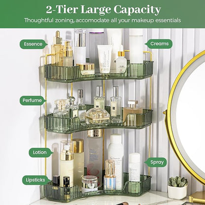 Aveniee Corner Bathroom Counter Organizer, 3 Tier Makeup Perfume Storage for Vanity, Countertop SkinCare Stand Shelf Holder for Women (Green)
