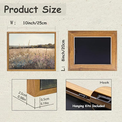 KBKBART Framed Vintage Wall Art Prints, Retro European Country Autumn Wildflower Field Landscape Canvas Painting Farmhouse Decor, Rustic Antique Framed Canvas Wall Art for Bathroom, Bedroom, Living