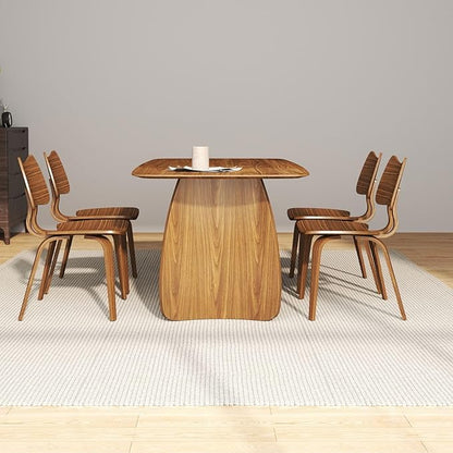 LukeAlon Modern Wooden Dining Table for 6 to 8 People, 71" Large Kitchen Dining Table with Wood Pedestal Base Mid Century Walnut Rectangular Long Dinner Table for Home Dining Room Restaurant, Brown