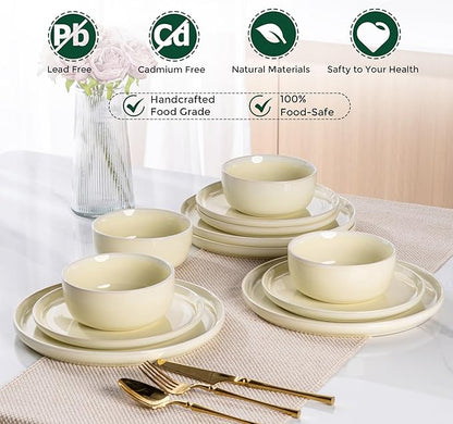 AmorArc Stoneware Dinnerware Sets for 4,Round Reactive Glaze Ceramic Plates and Bowls Set,Highly Scrath Resistant | Dishwasher & Microwave Safe Dishes Set,Service for 4 (12pc)